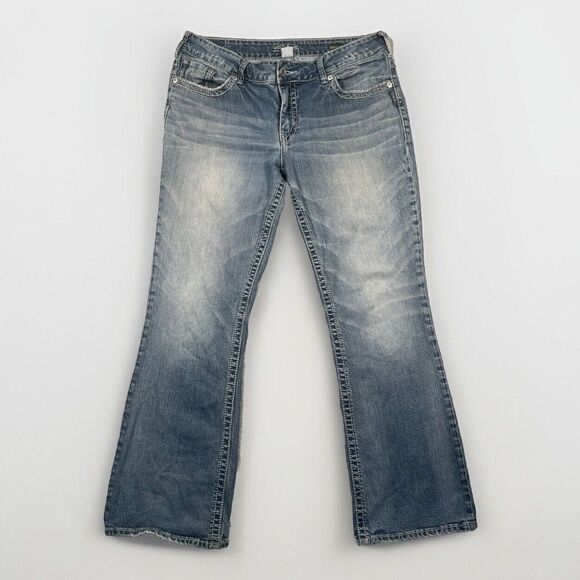 Vintage Y2K Silver‎ Suki Jeans Women 16 Boot Cut Light Wash Embroidered Pockets - Picture 1 of 10